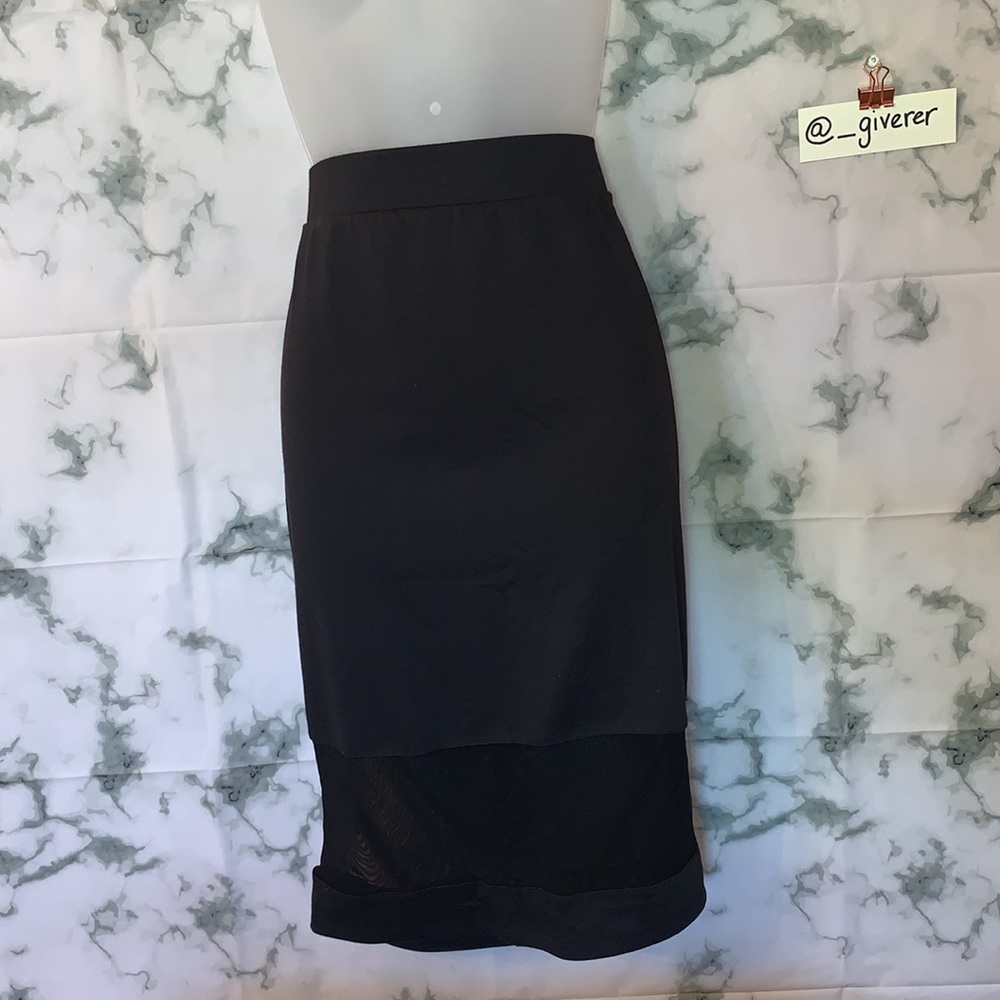 XL Black Mesh Inset Black Pencil Skirt